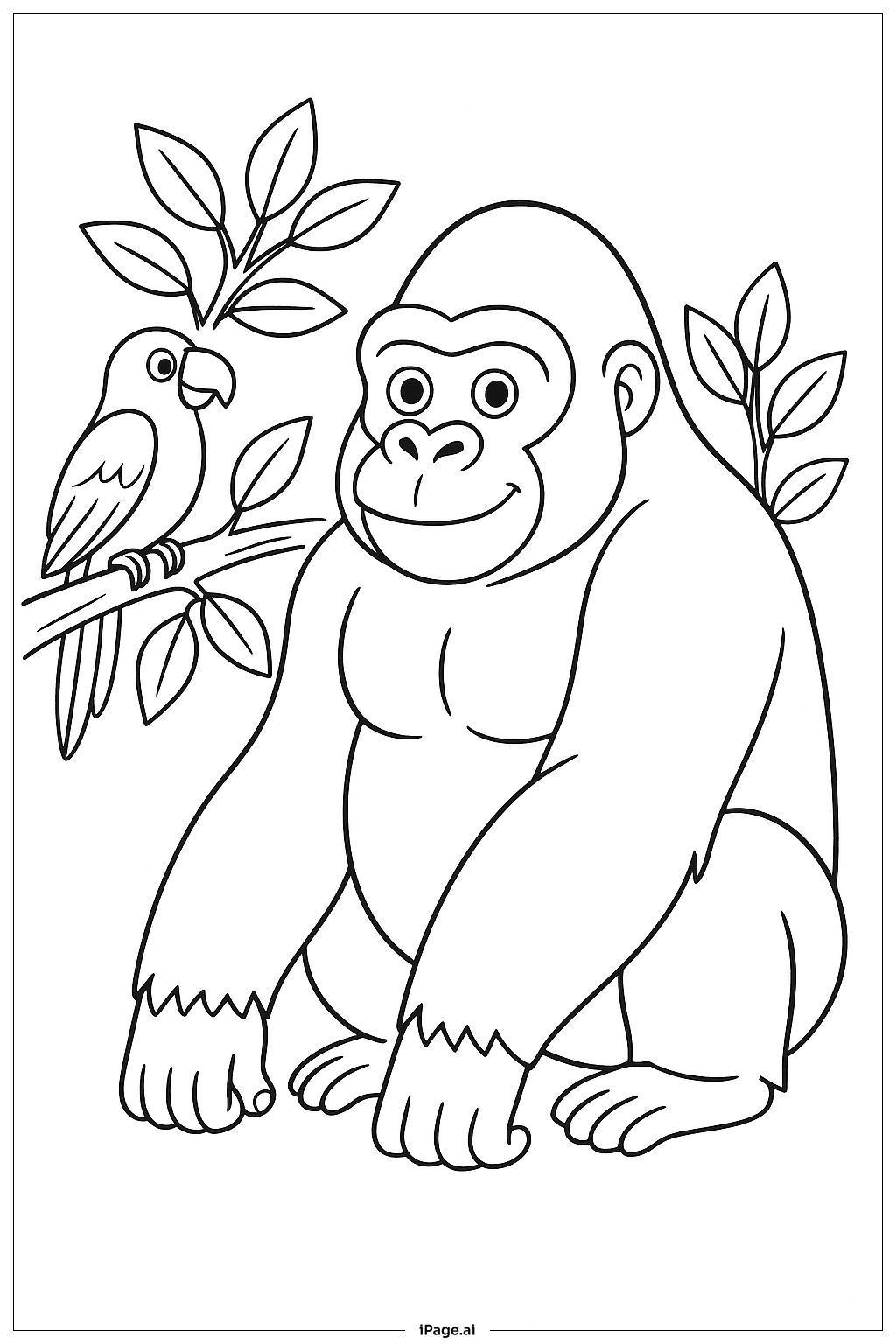  大猩猩與鸚鵡朋友著色頁 