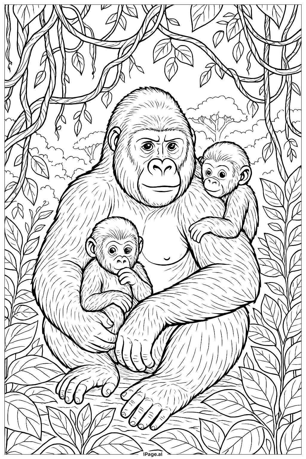  Gorilla mit Jungen Ausmalseite 