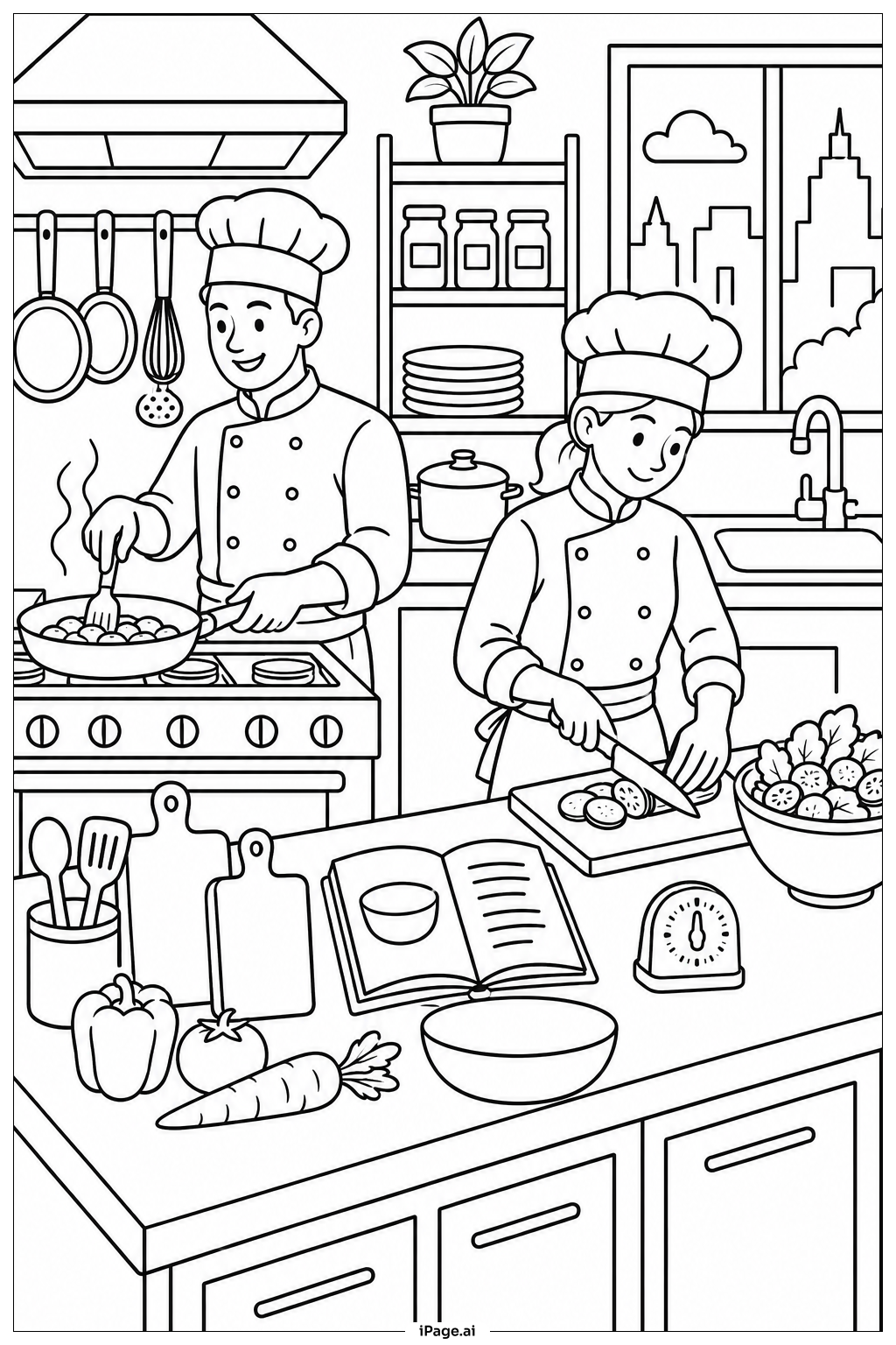 Gourmet-Küche Essenzubereitung Ausmalseite
