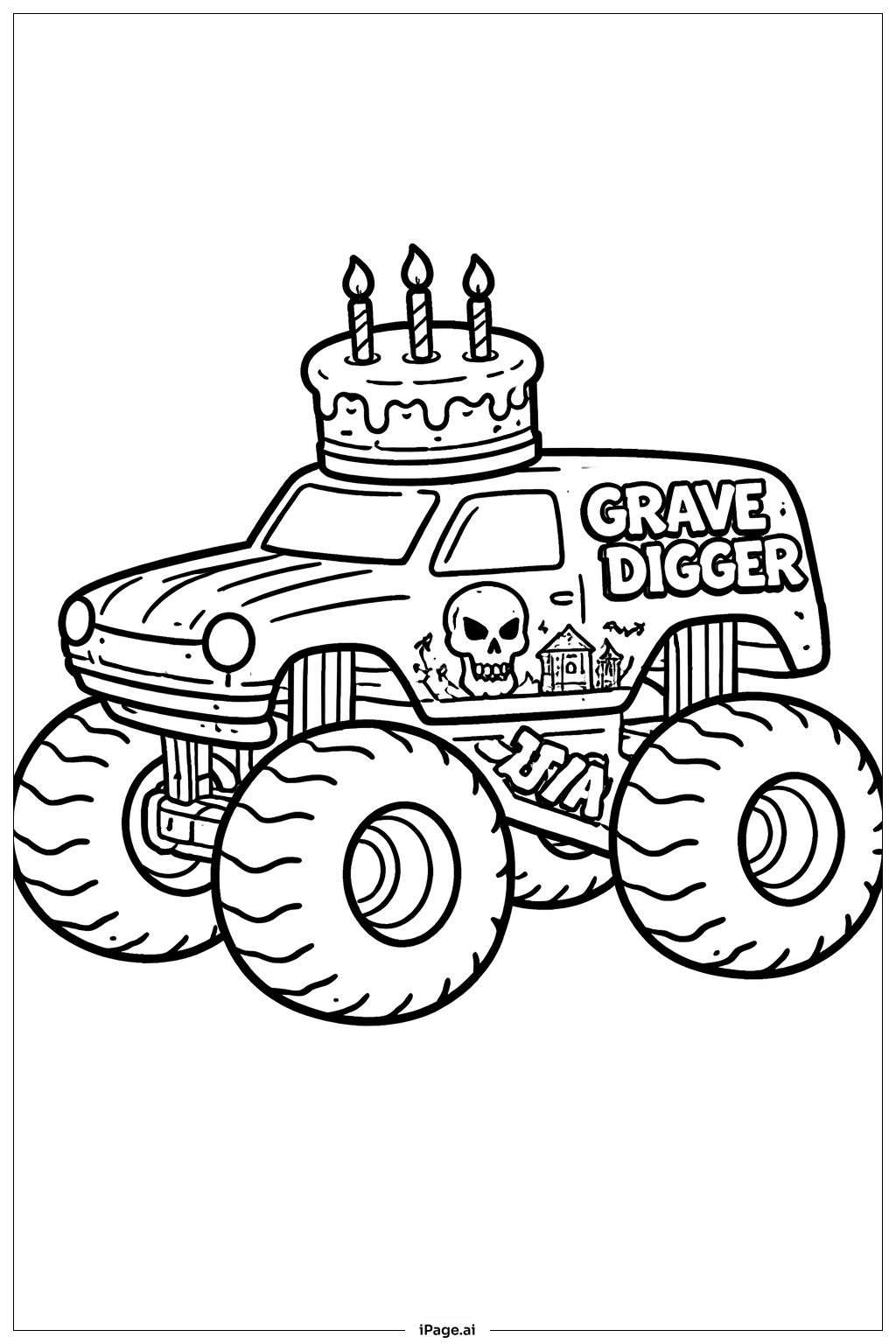  Grave Digger Geburtstags-LKW Ausmalseite 