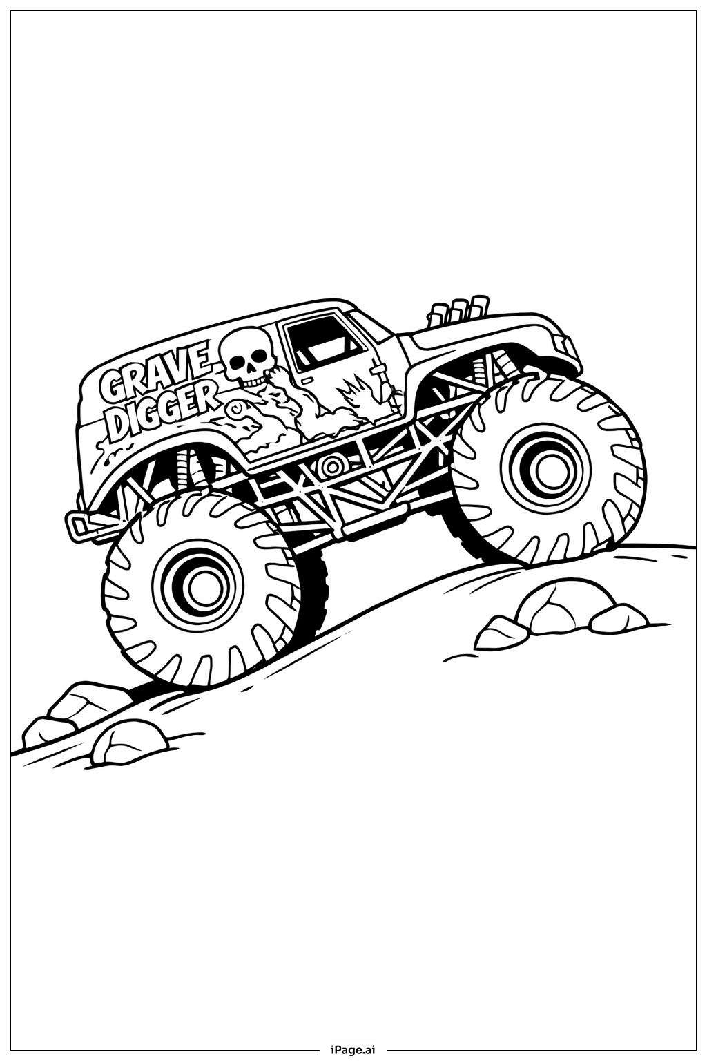  Página para colorir de Grave Digger Subindo a Colina 