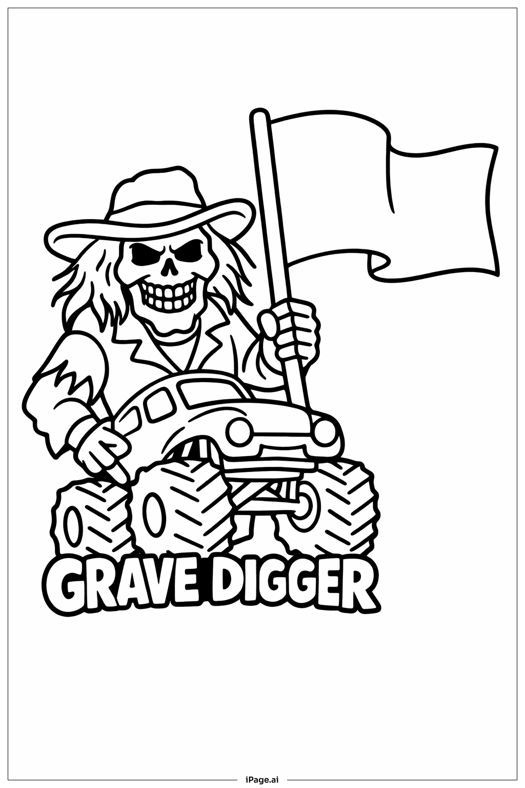  Grave Digger mit Flagge Ausmalseite 