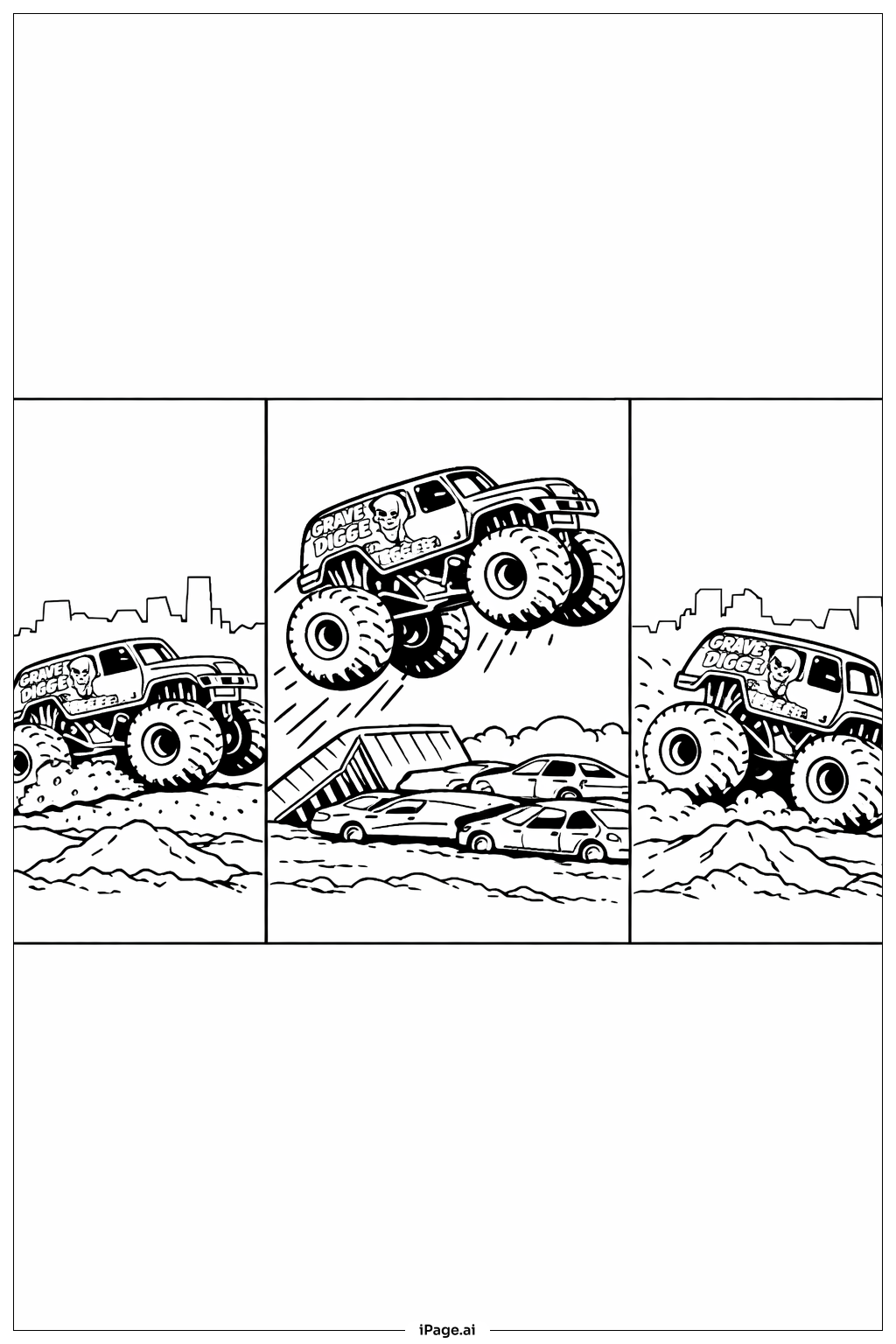  Grave Digger In Action Sequence Coloring Page 