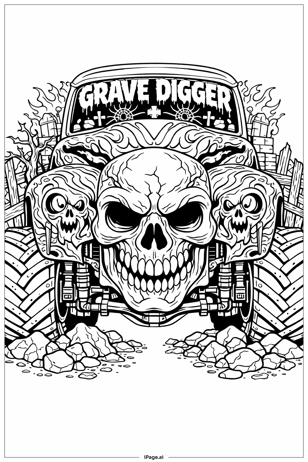  挖墓者怪兽脸部细节填色页 