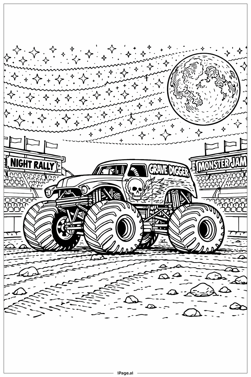  墓地挖掘者夜间拉力赛填色页 