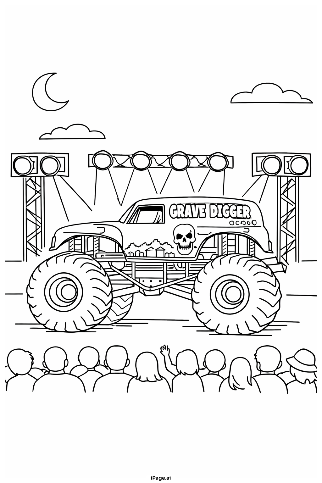  Página para colorir de Show Noturno do Grave Digger 