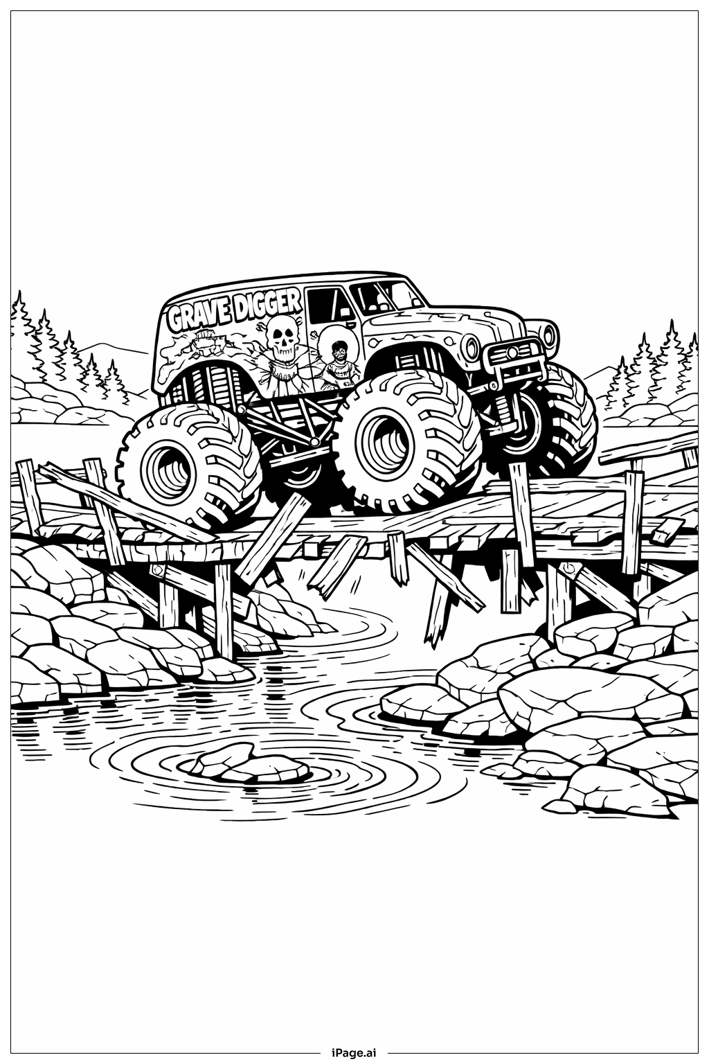  Grave Digger Over Broken Bridge Coloring Page 