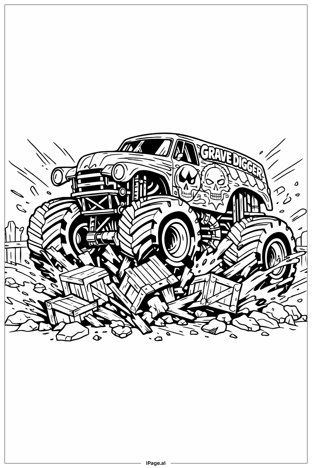  Grave Digger Splash and Debris Coloring Page 