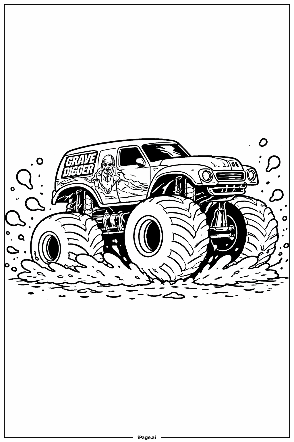  Página para colorir de Grave Digger espirrando lama 