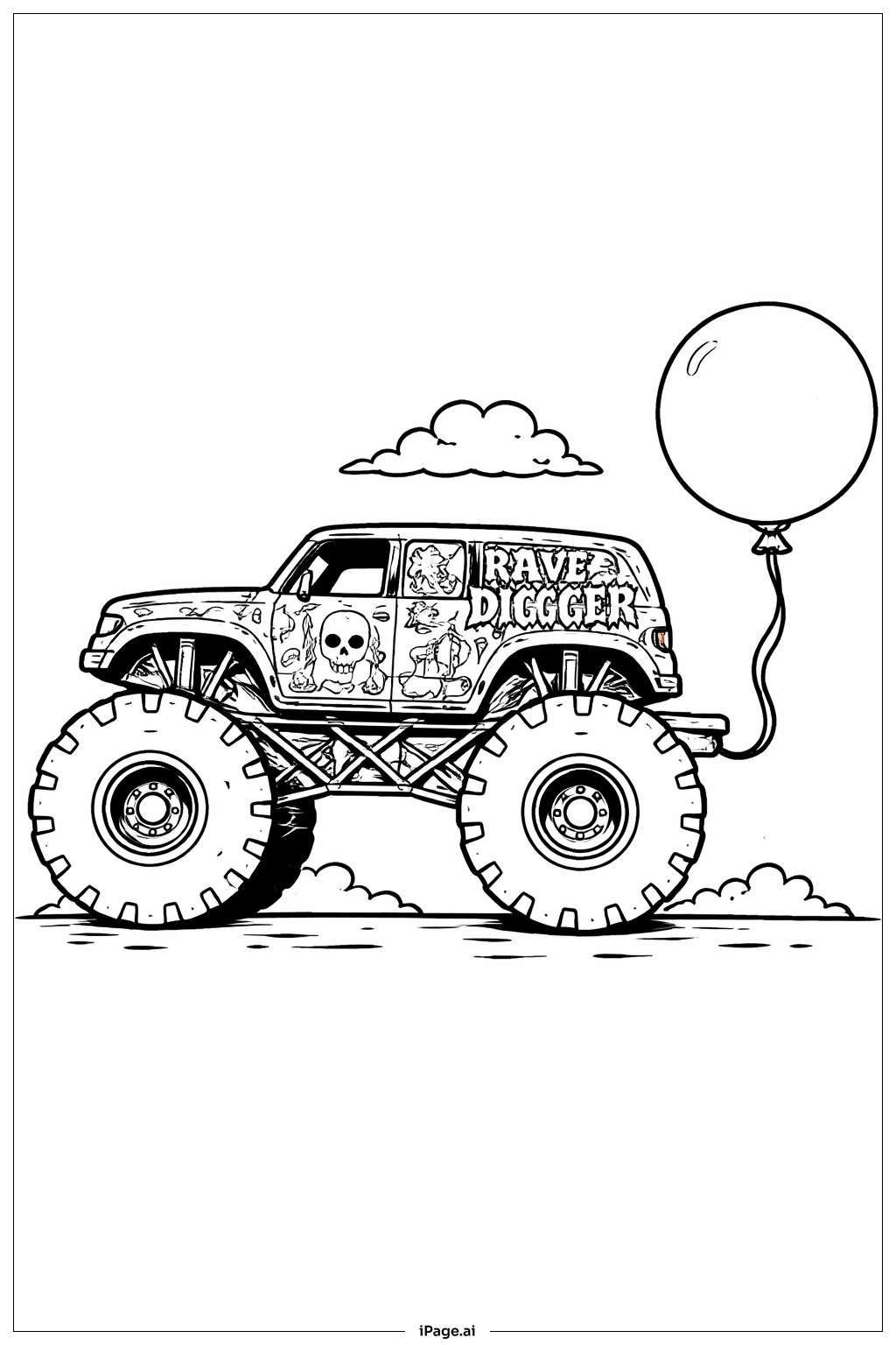  Página para colorir de Caveirão com Balão 