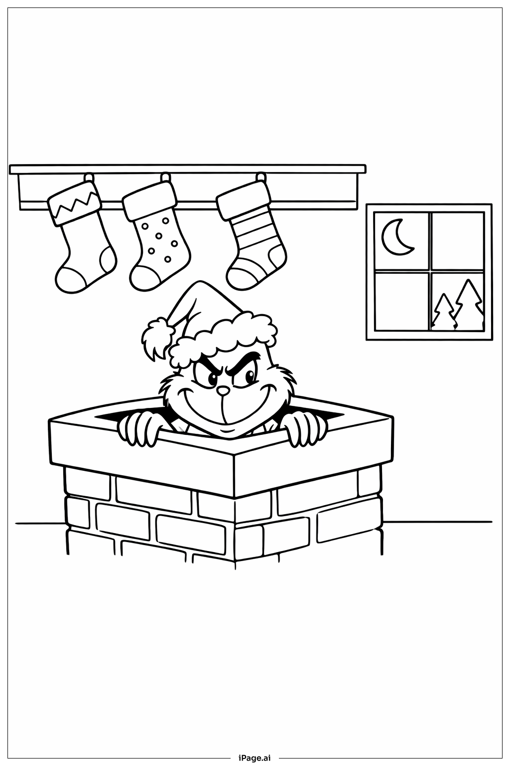 Grinch en la entrada de la chimenea