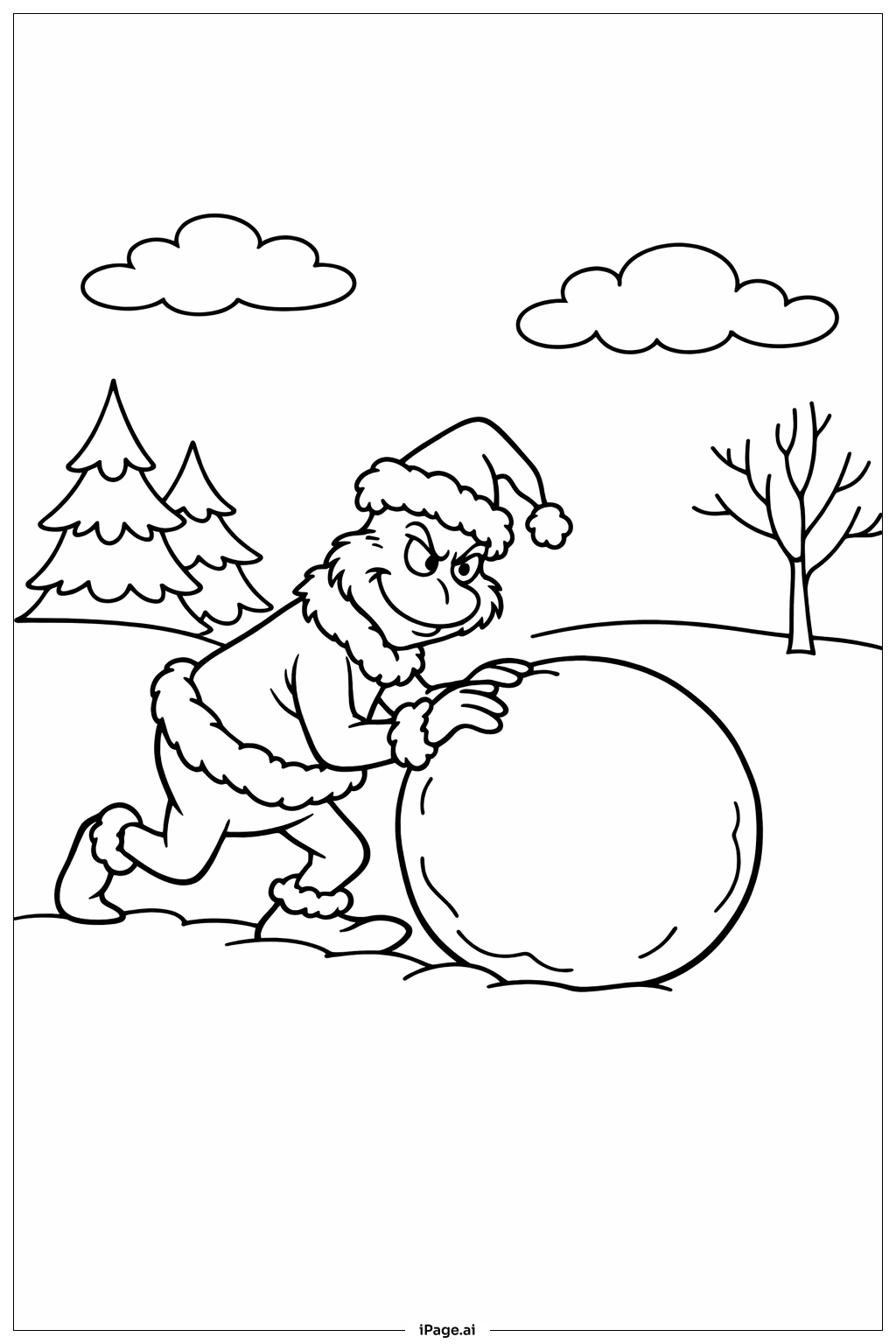 グリンチ 雪だるま作りの塗り絵ページ