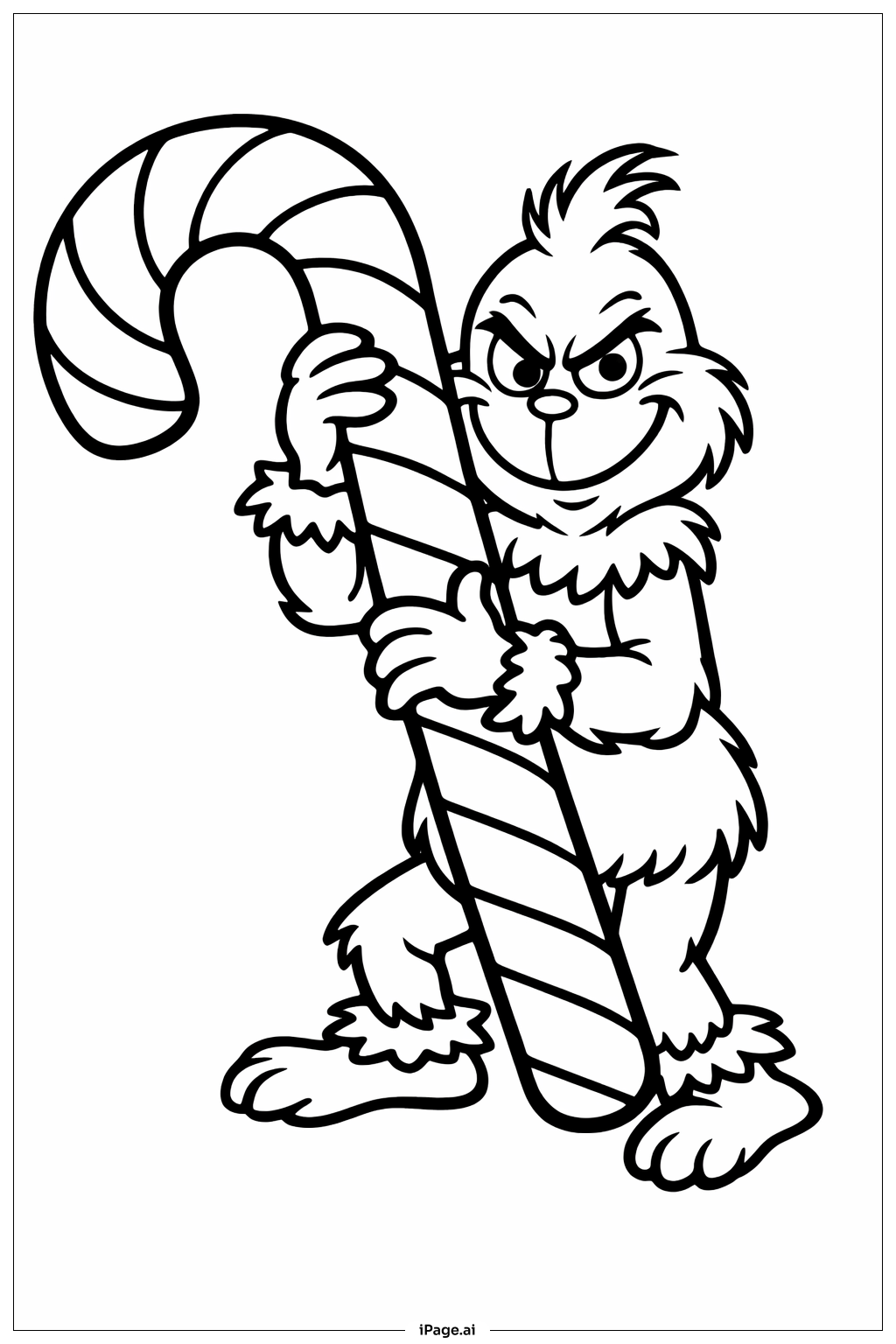  格林奇拿着拐杖糖填色页 