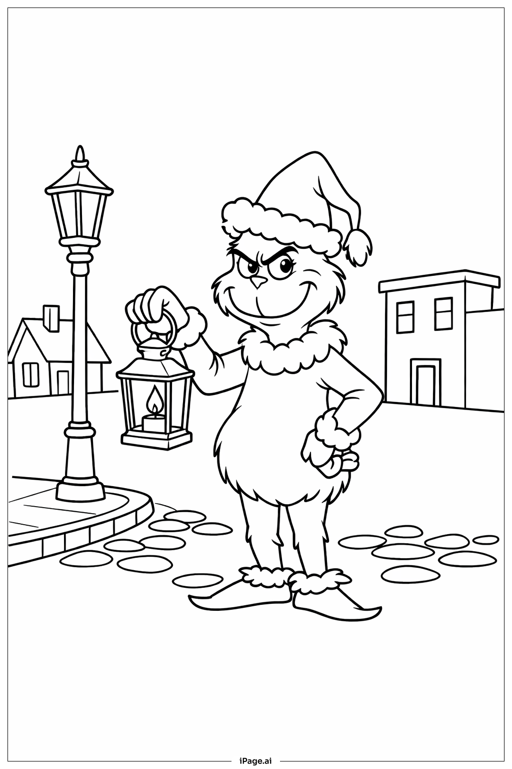  Grinch hält Laterne Ausmalseite 