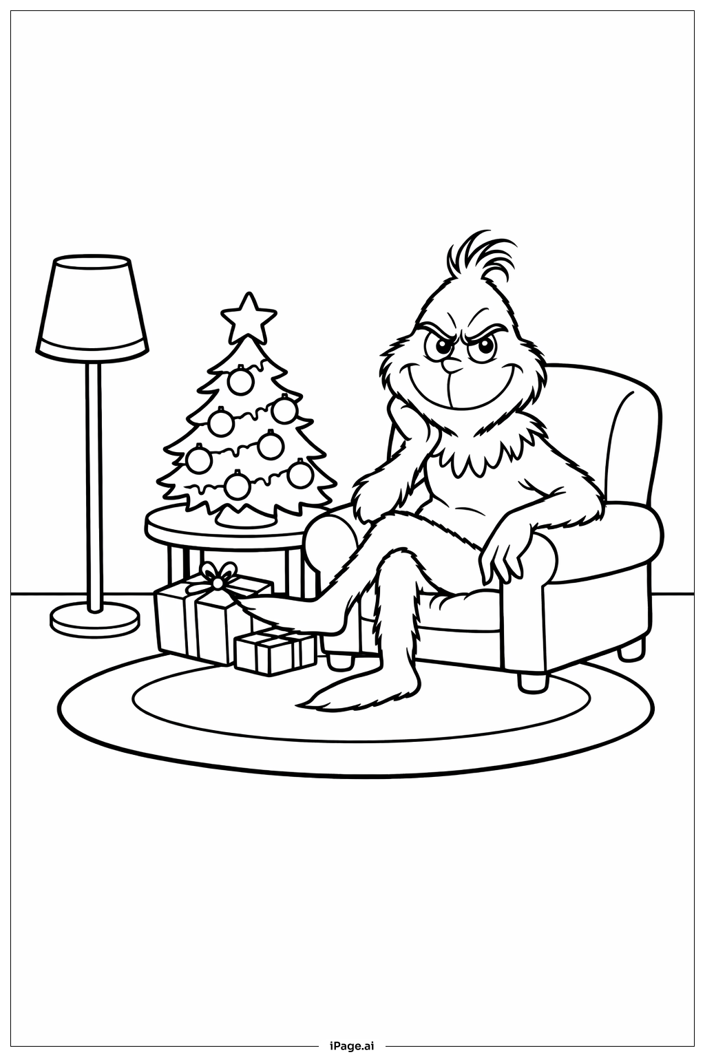  Grinch im gemütlichen Wohnzimmer Ausmalseite 