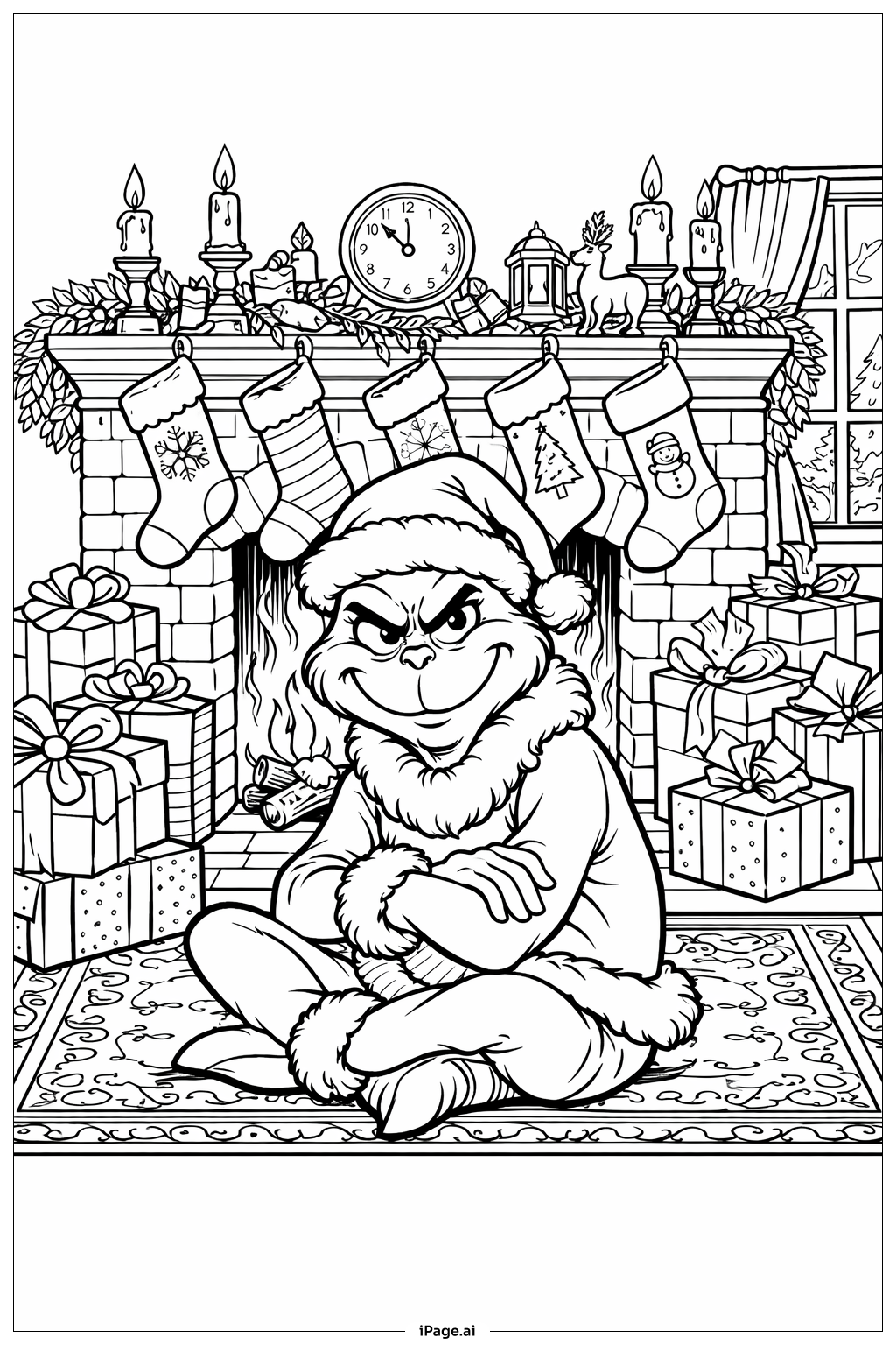  壁炉前的格林奇填色页 