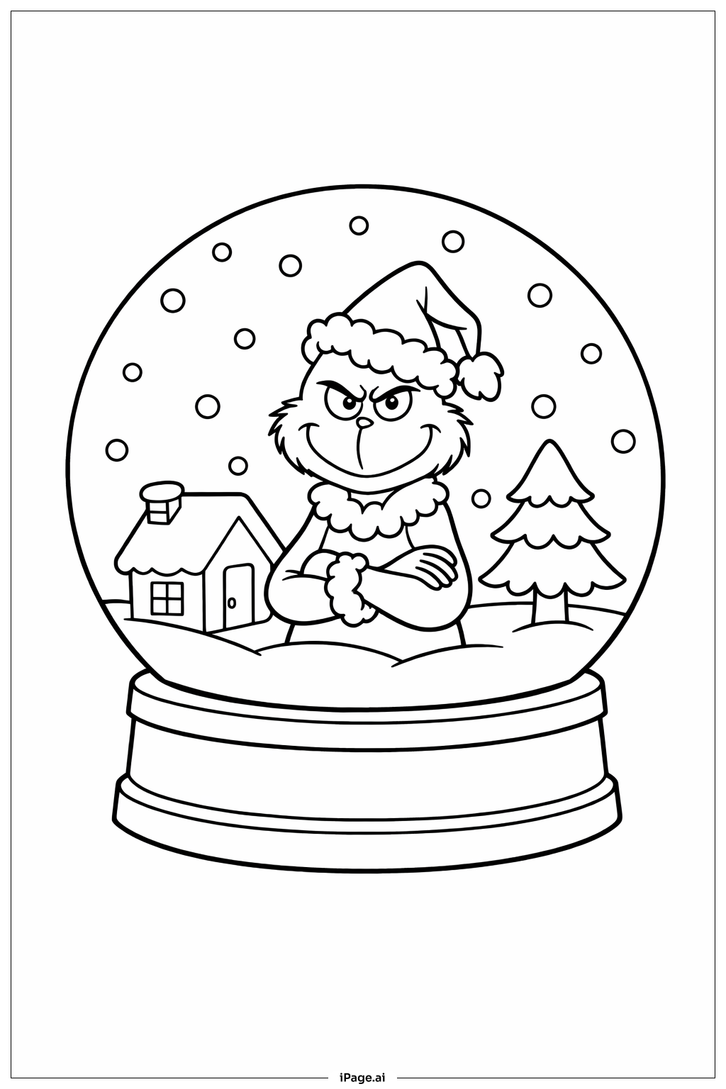 Página para colorear de Grinch en la escena de bola de nieve