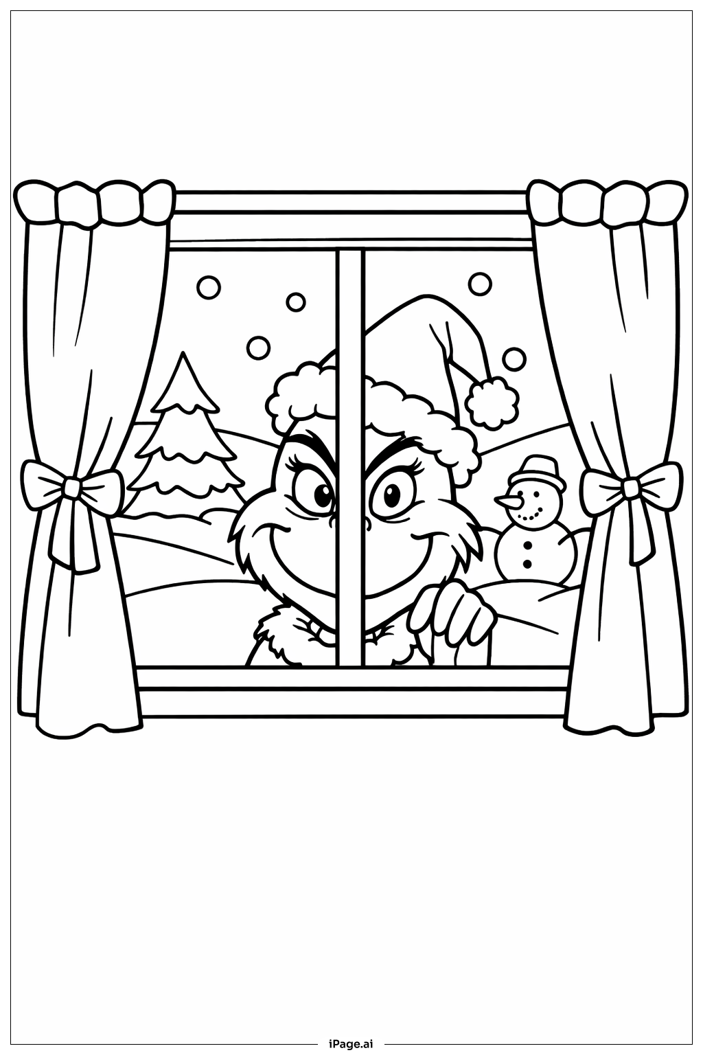  Grinch, der durch das Fenster späht Ausmalseite 