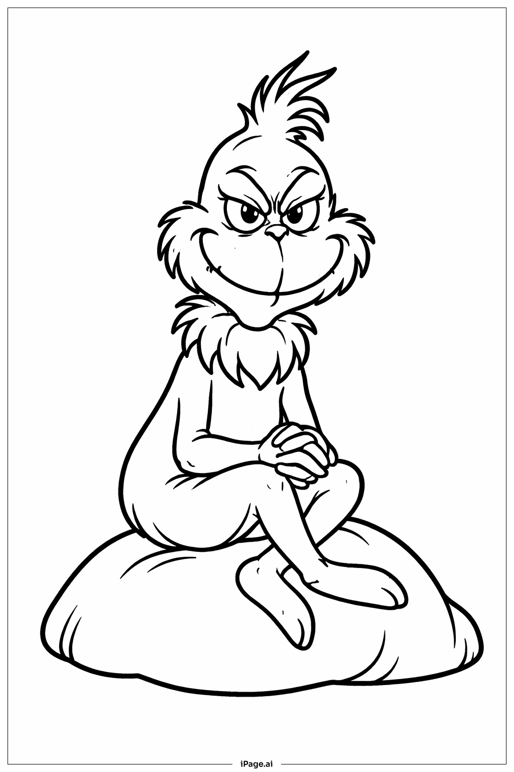  格林奇坐在岩石上填色页 