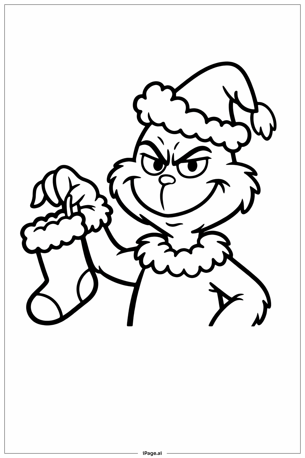  拿着圣诞袜的格林奇填色页 