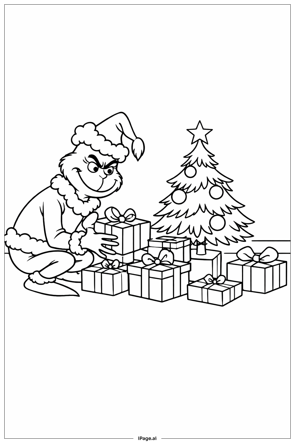  Trang tô màu Grinch với những món quà được gói 