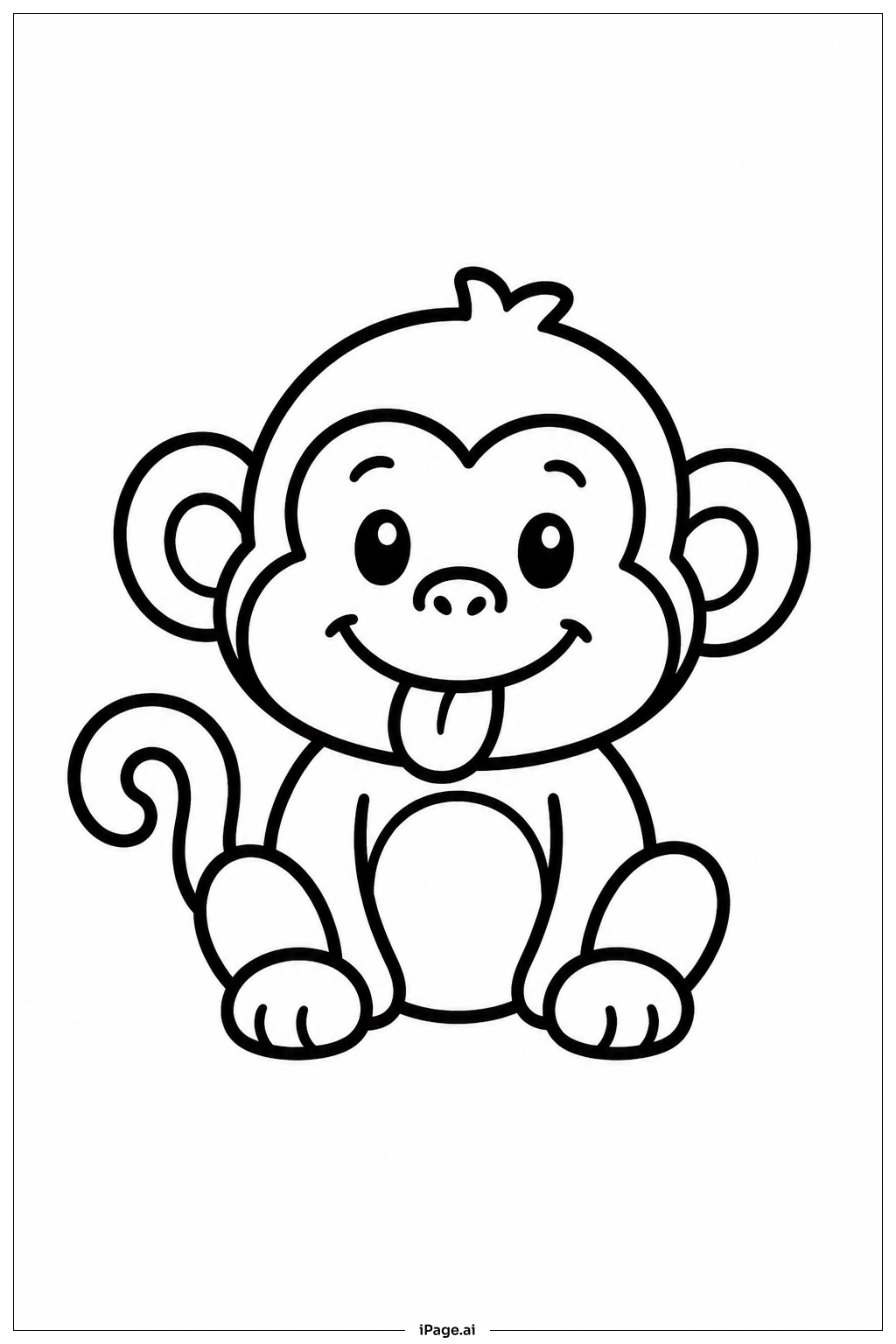 Page de coloriage Singe Souriant avec la Langue Tirée