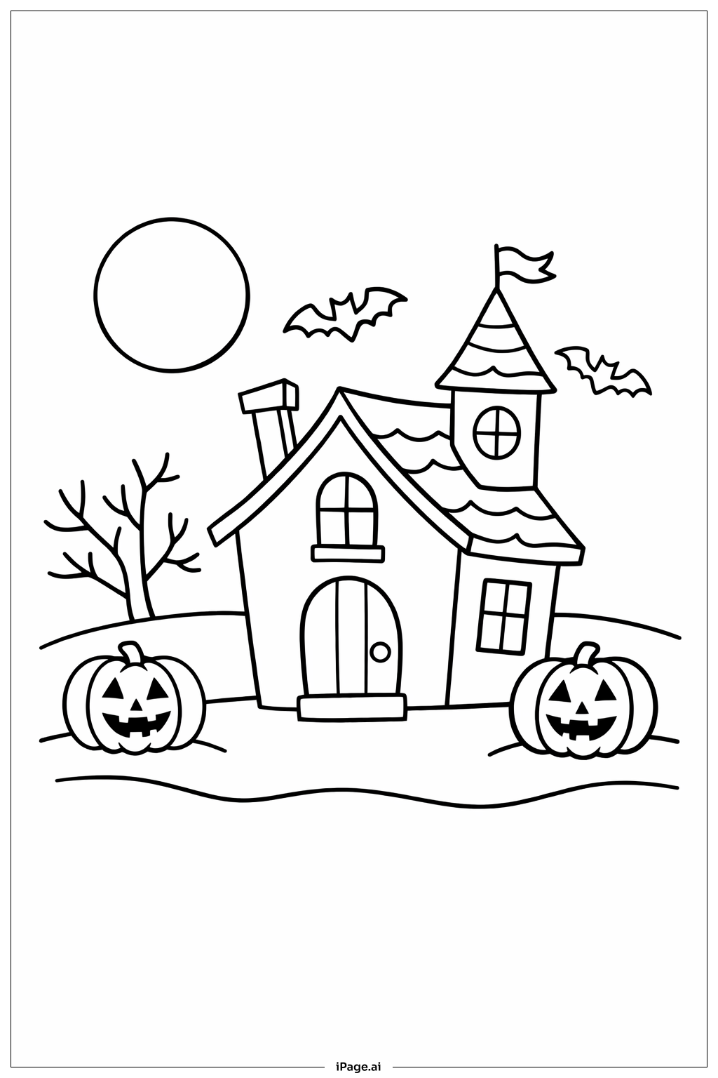  Halloween-Spukhaus-Szene Ausmalseite 