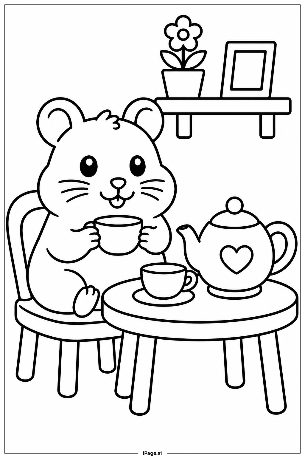 Hamster At Tea Party Coloring Page