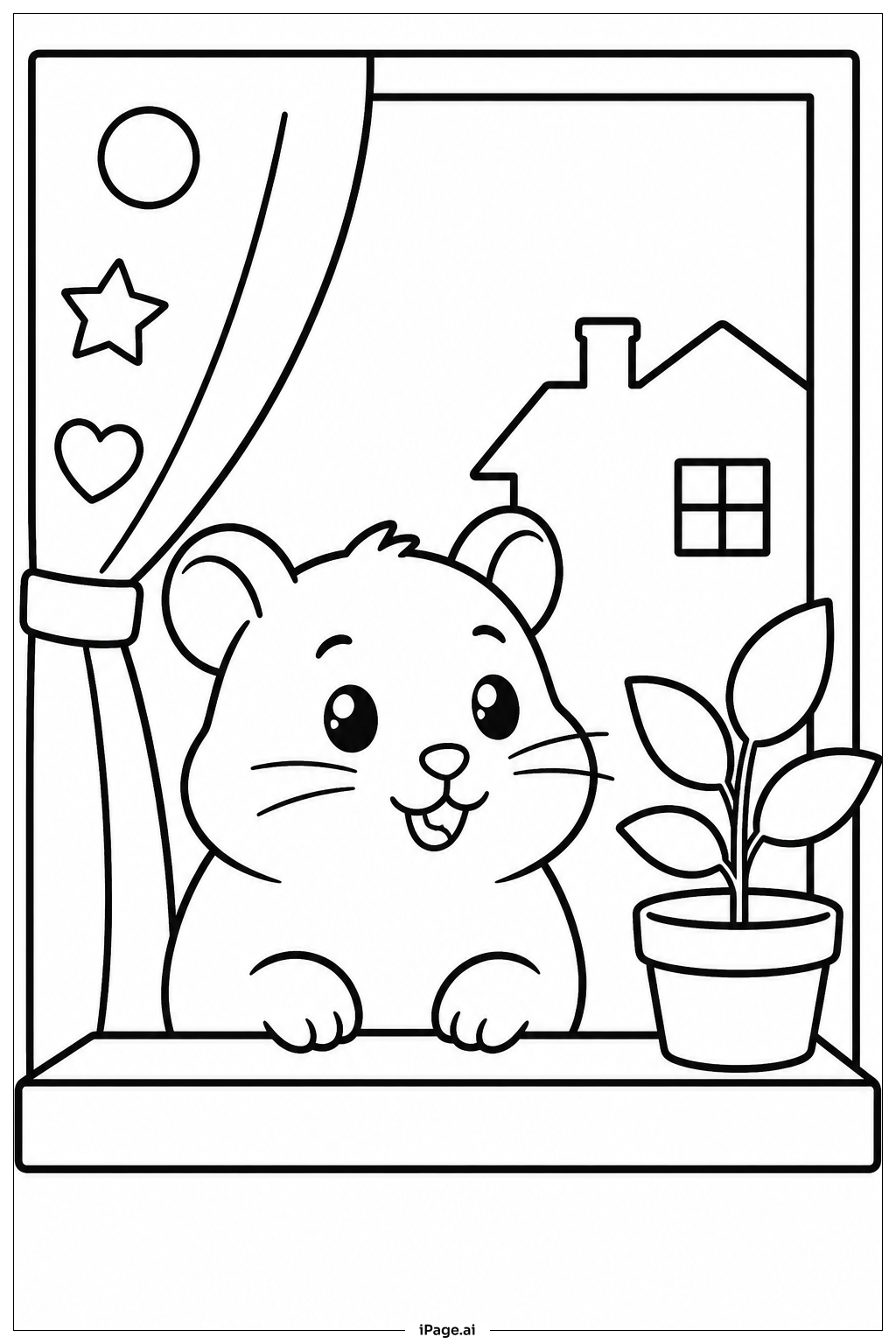 Hamster At Window Coloring Page