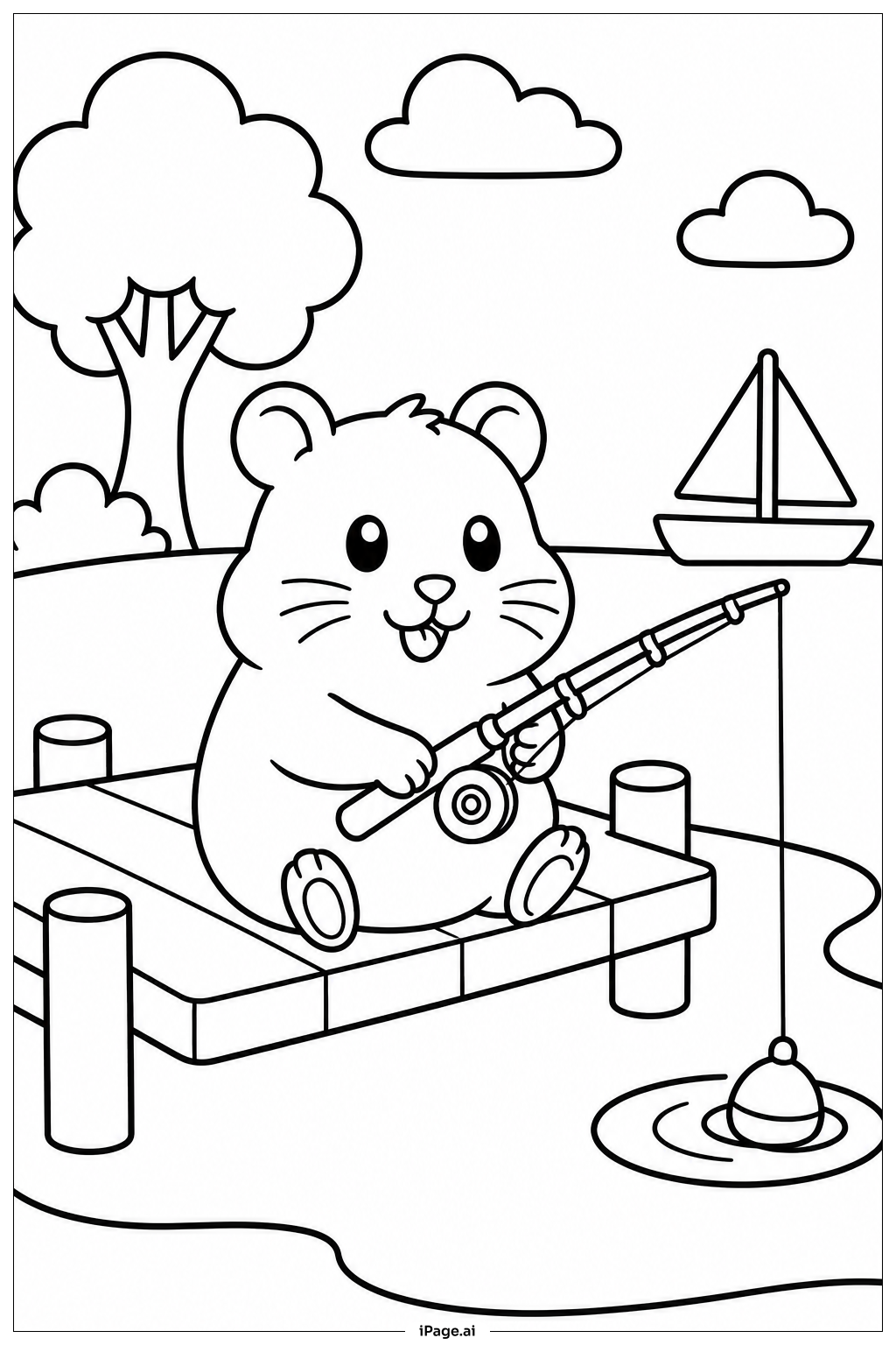 Hamster Fishing Ausmalseite