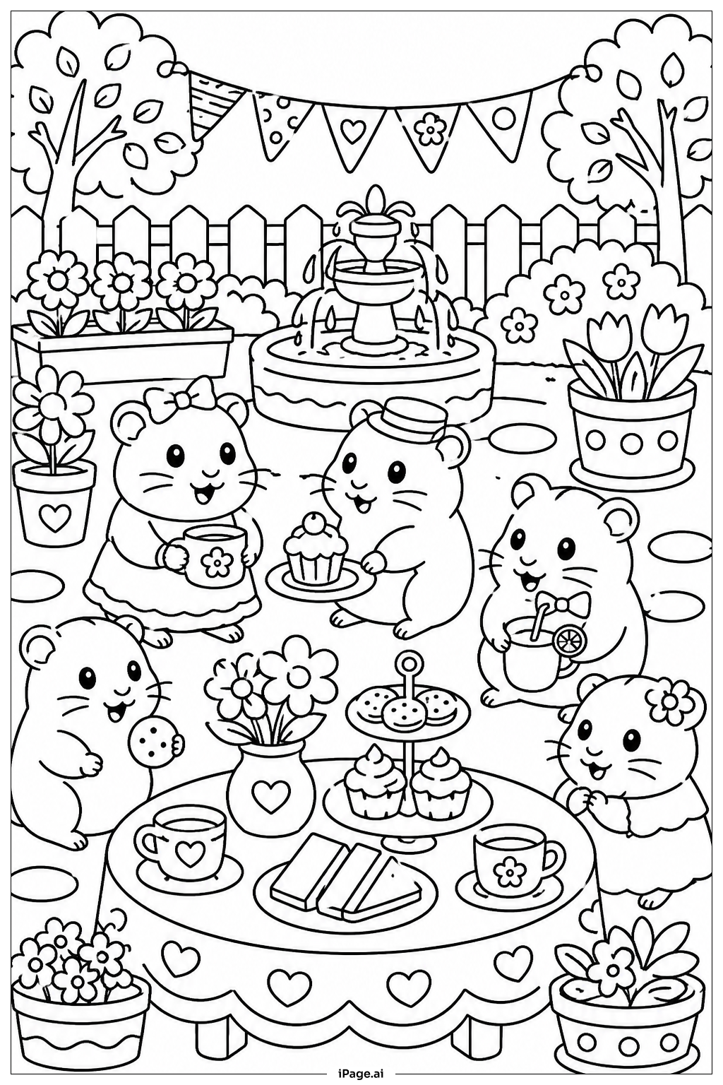 仓鼠花园派对填色页