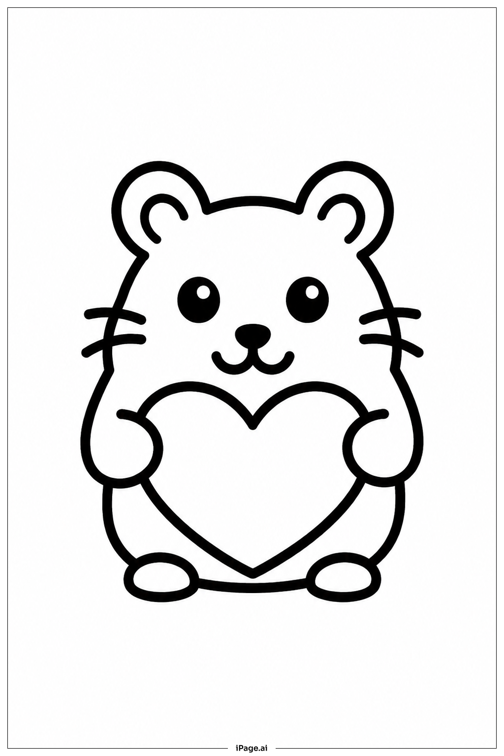 Página para colorear de Hámster sosteniendo corazón