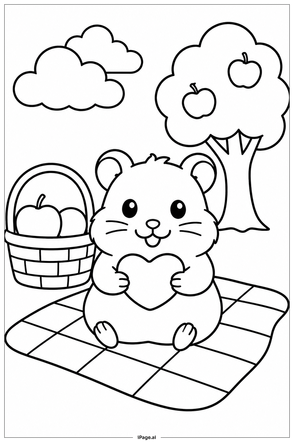 Página para colorir de Hamster No Cobertor De Piquenique