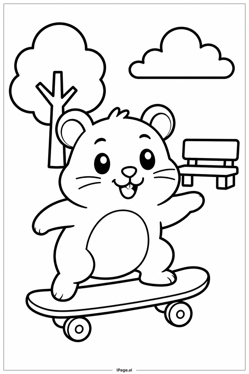 Página para colorir de Hamster No Skateboard