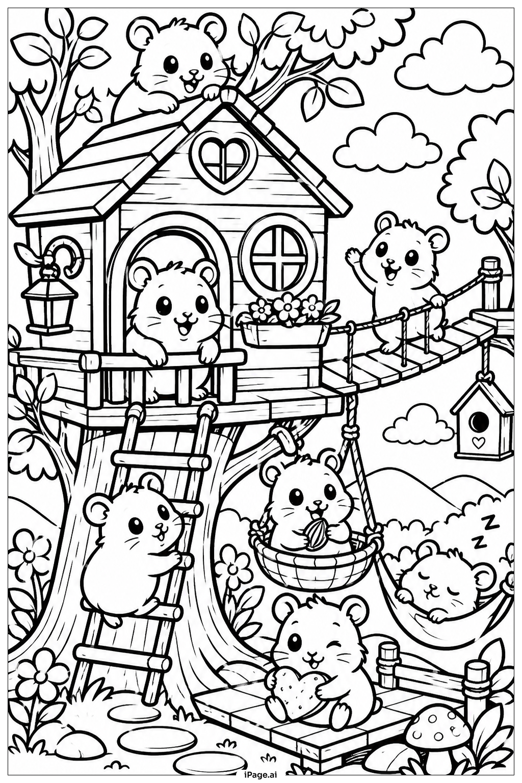 Hamster Baumhaus Abenteuer Ausmalseite