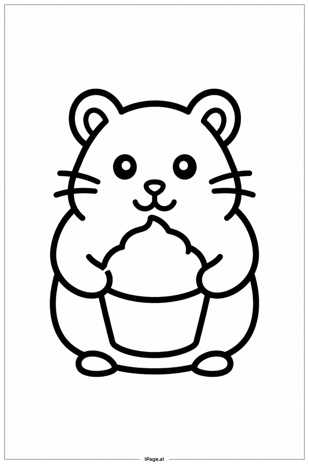 Página para colorear de Hámster con cupcake