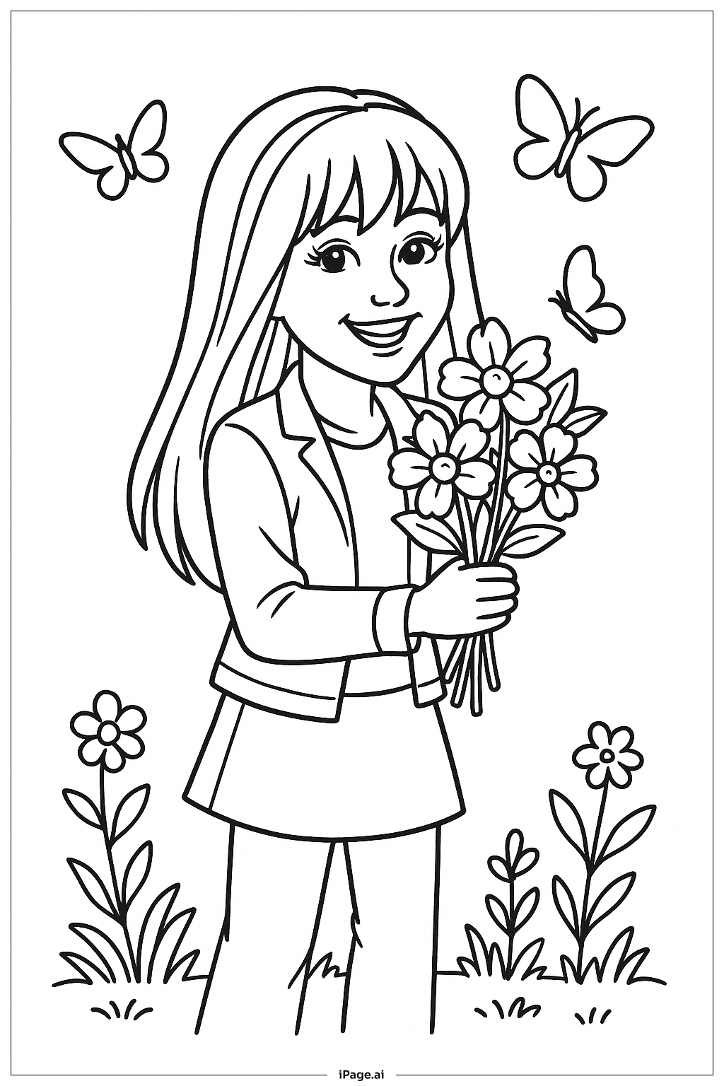 Hannah Montana With Flowers Coloring Page
