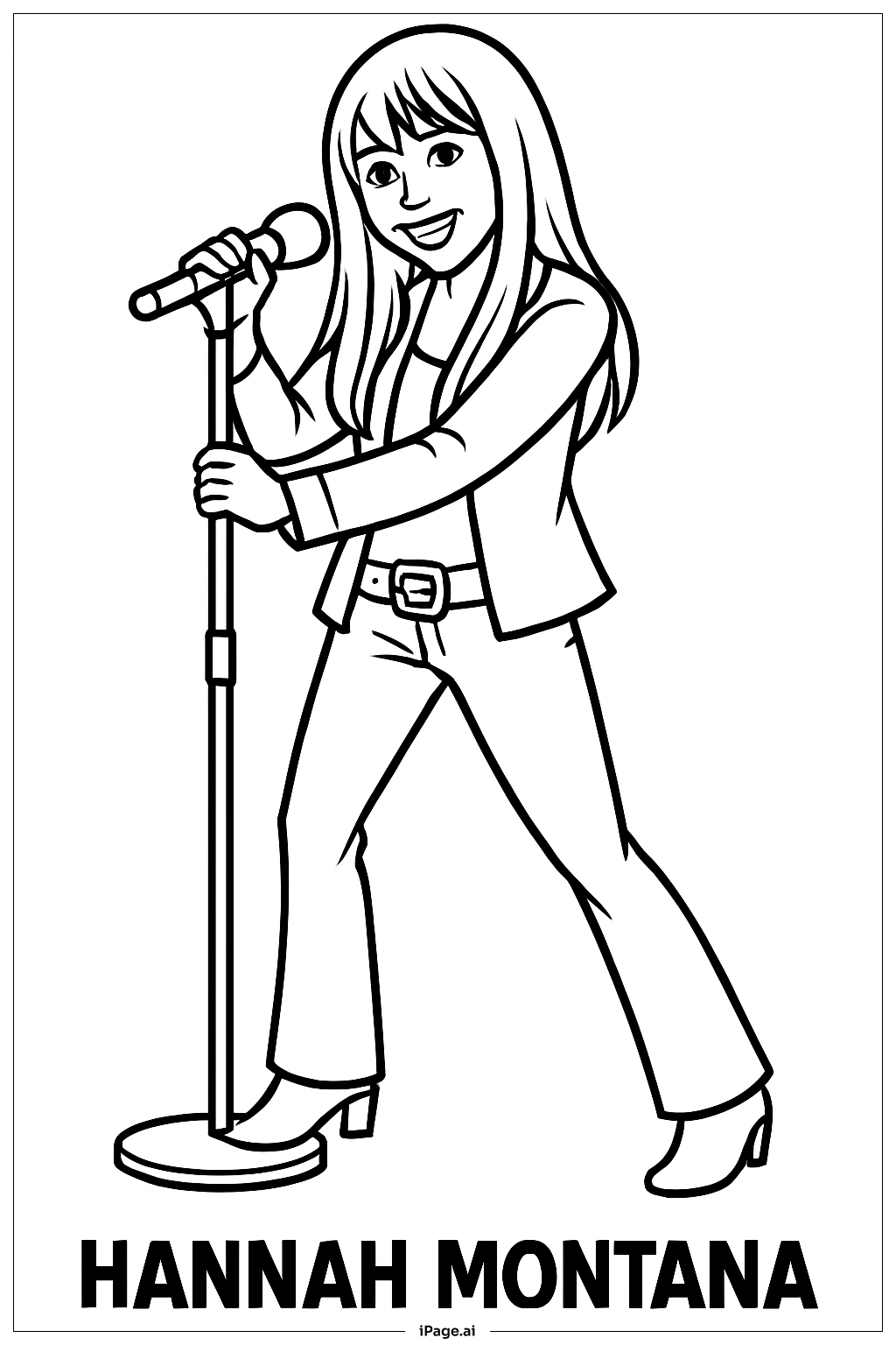Hannah Montana With Microphone Stand Coloring Page