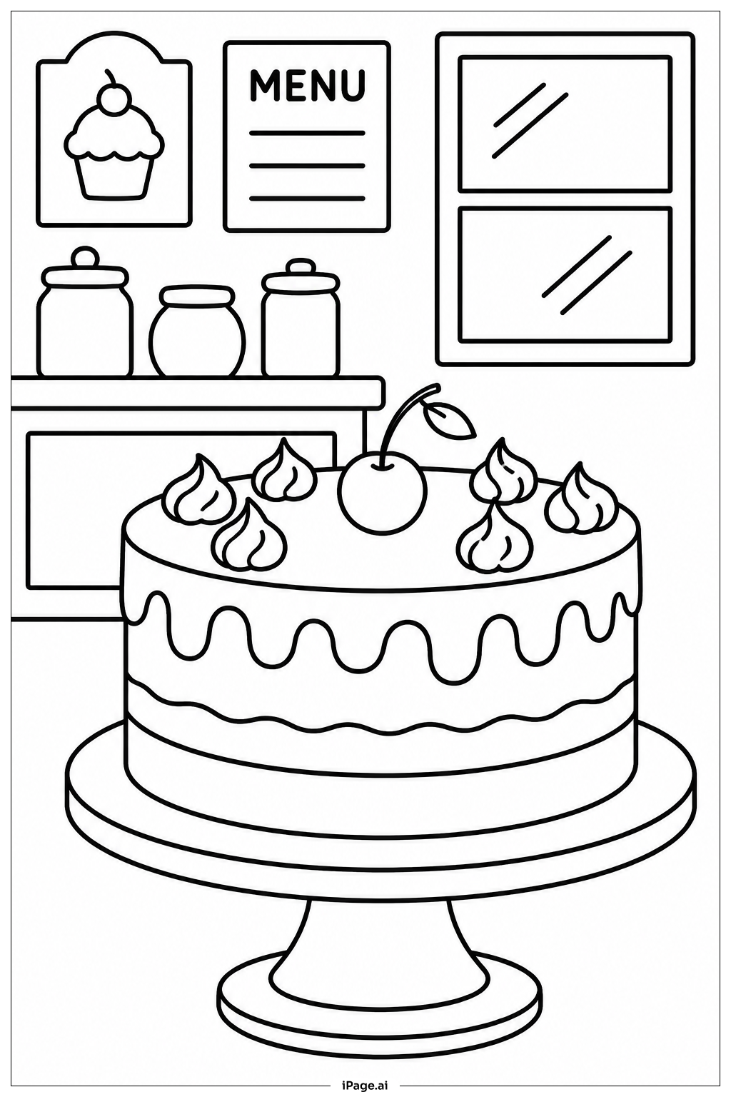  Happy Birthday Bakery Cake Coloring Page 