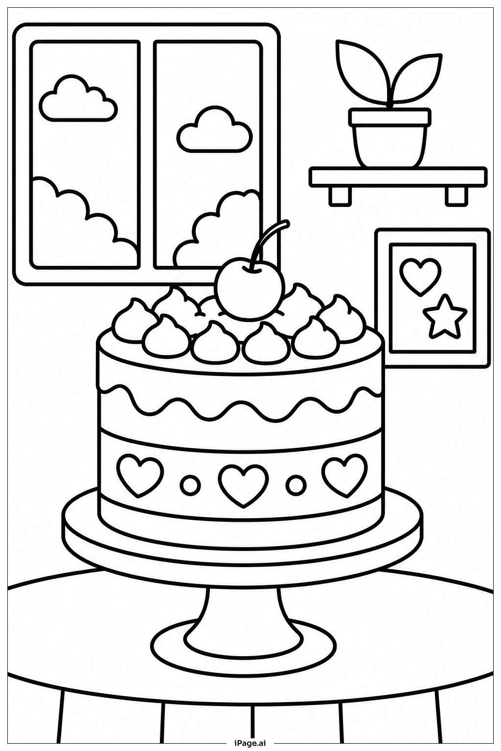  Page de coloriage Présentoir à gâteau d'anniversaire 