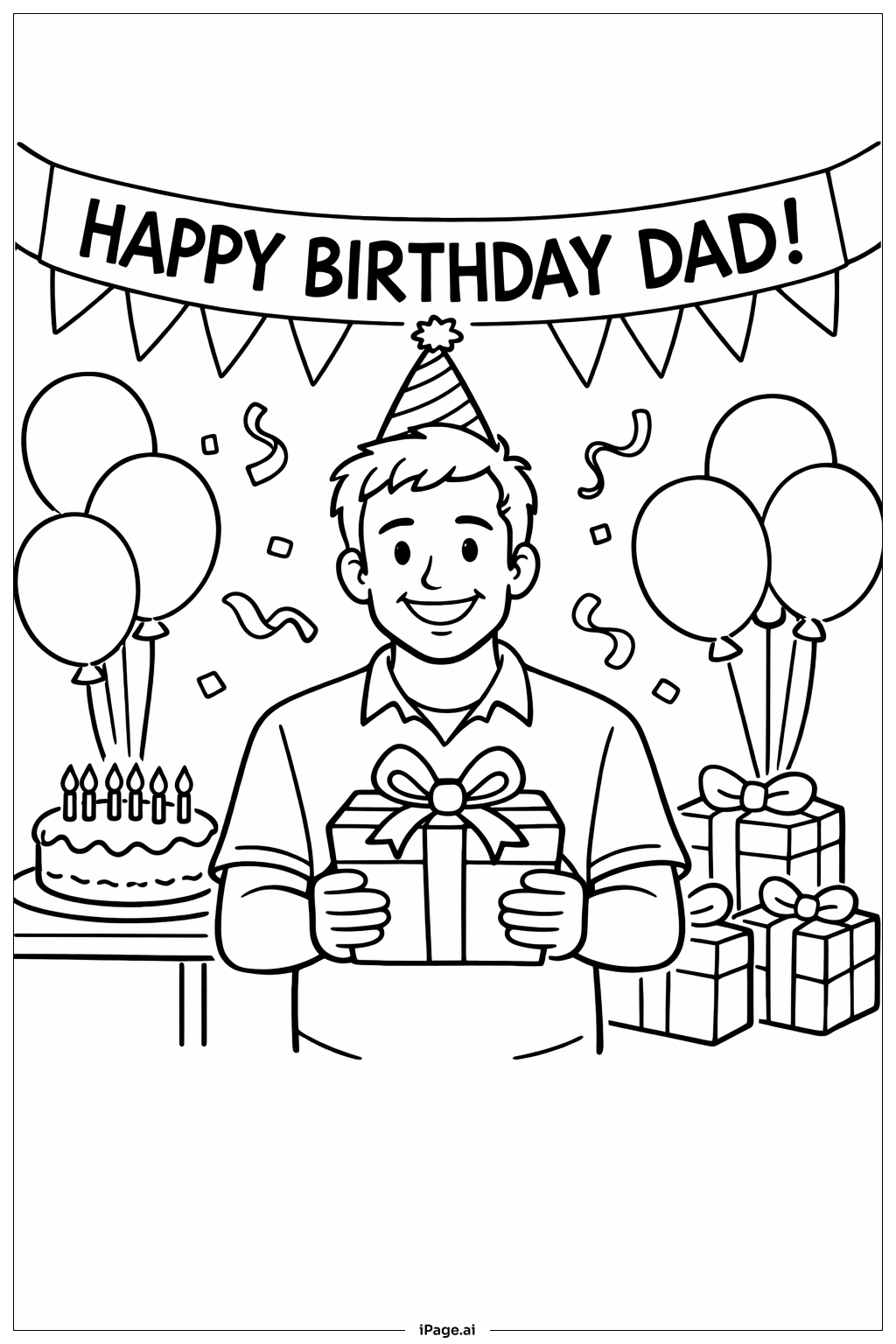  Trang tô màu Sinh Nhật Vui Vẻ Bố Trong Bữa Tiệc 