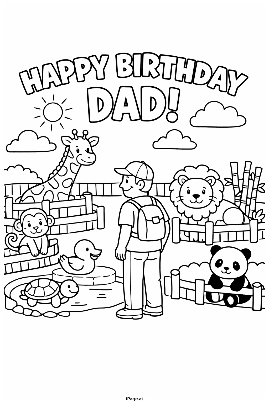  Trang tô màu Chúc Mừng Sinh Nhật Bố Ở Sở Thú 