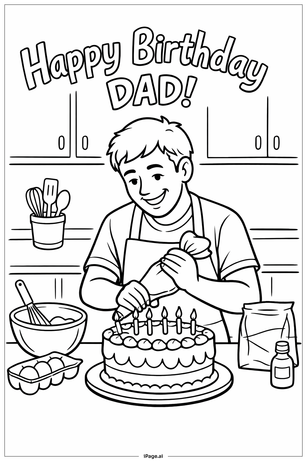  Trang tô màu Sinh Nhật Vui Vẻ Cha Nướng Bánh 