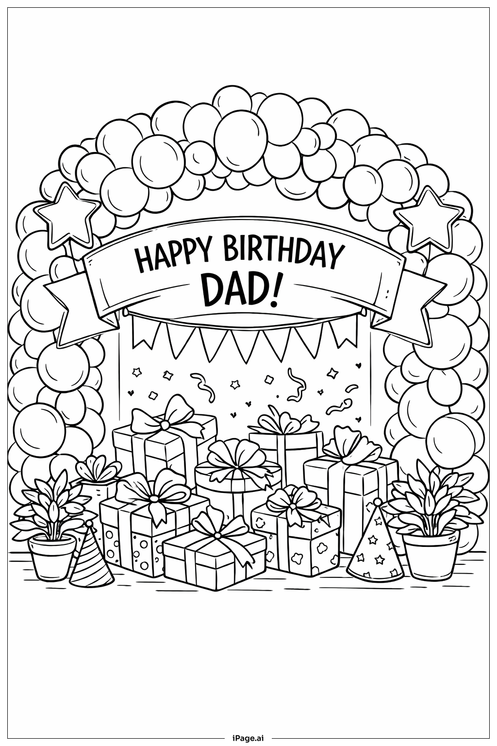  Trang tô màu Phông Nền Cổng Bong Bóng Chúc Mừng Sinh Nhật Ba 