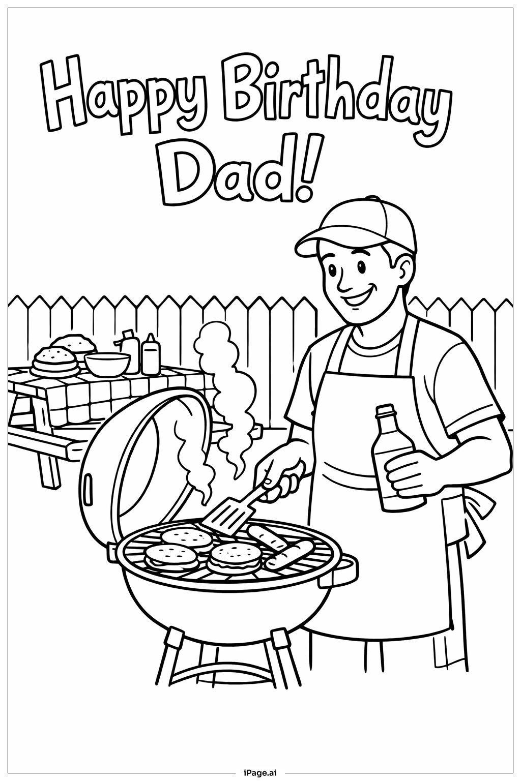  Trang tô màu Chúc Mừng Sinh Nhật Ba Thời Gian Nướng BBQ 