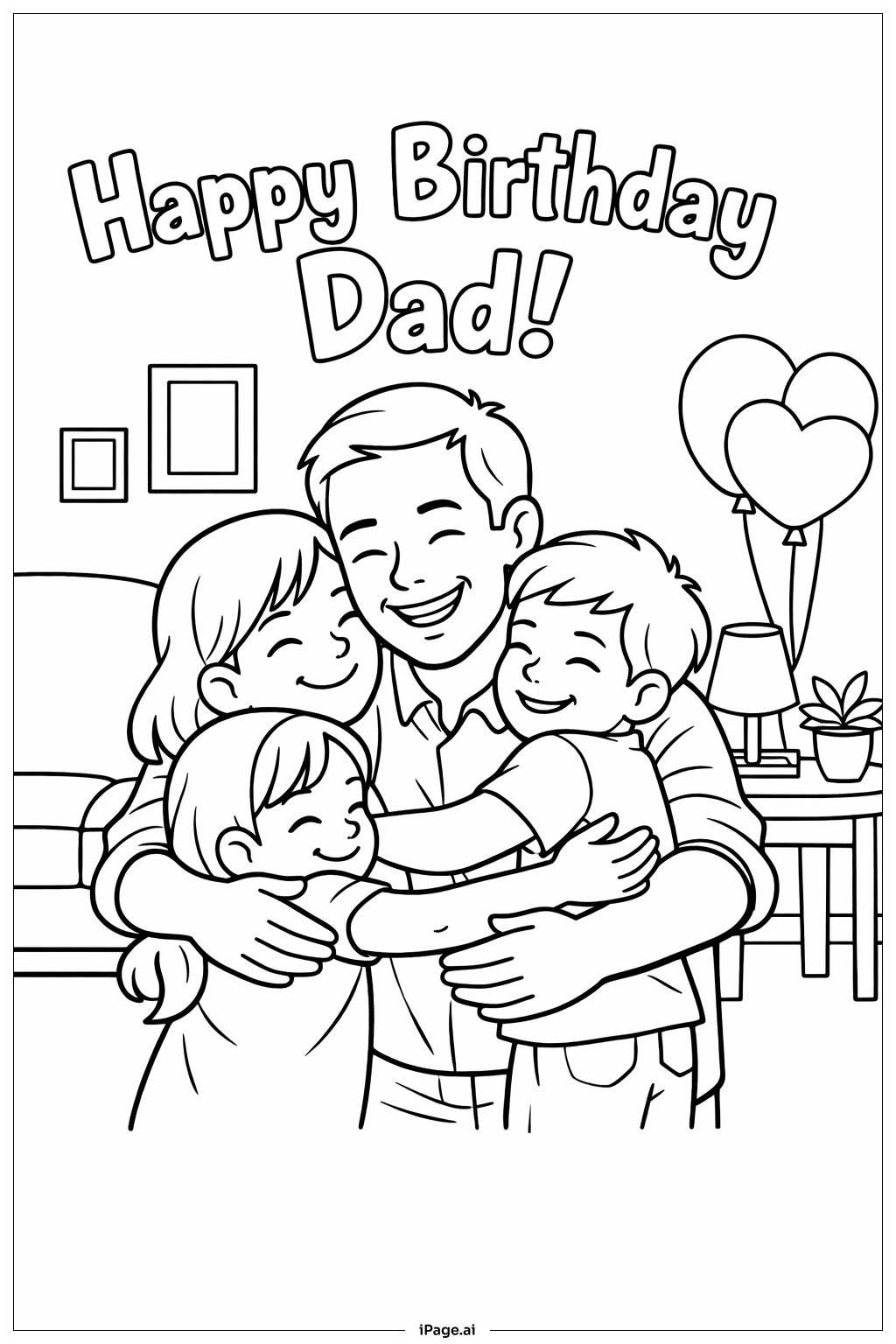  Trang tô màu Sinh nhật vui vẻ Bố Ôm Gia đình 