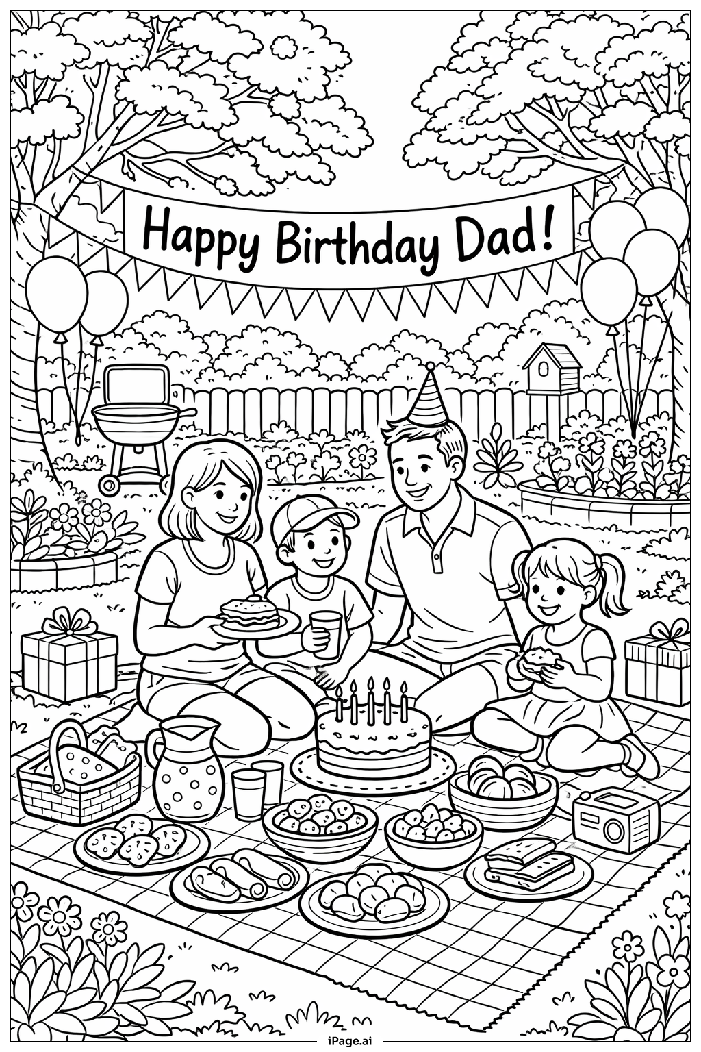  Trang tô màu Sinh Nhật Vui Vẻ Của Bố - Buổi Dã Ngoại Trong Sân Sau 