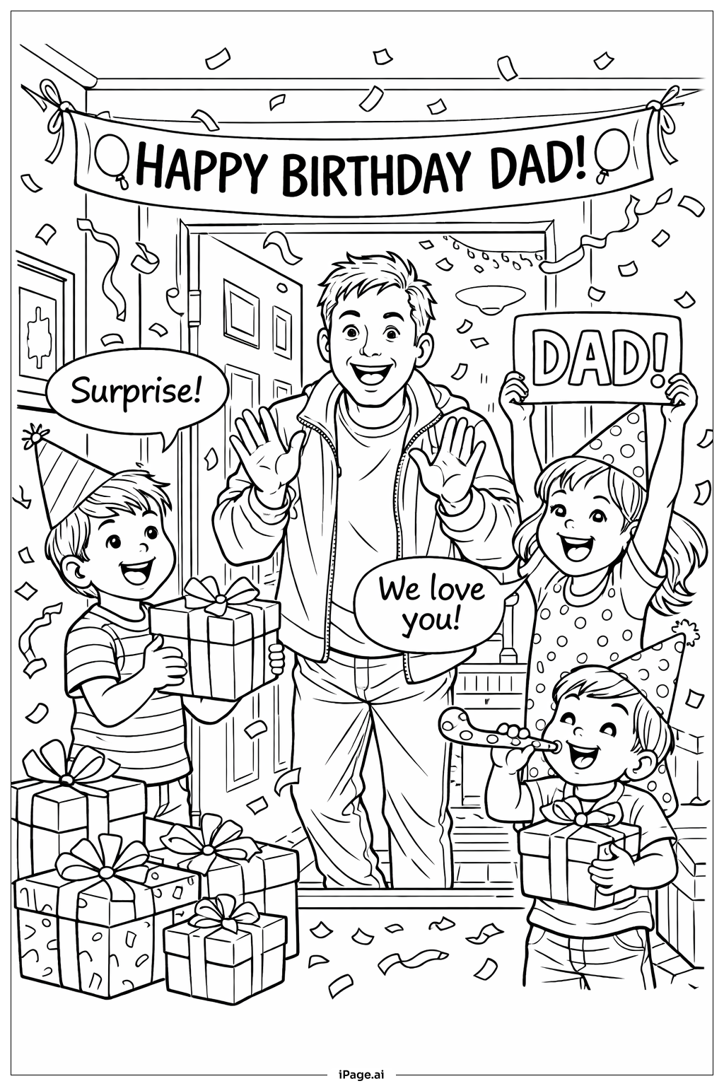  Trang tô màu Sinh Nhật Vui Vẻ Bố Nhận Bất Ngờ Từ Các Con 