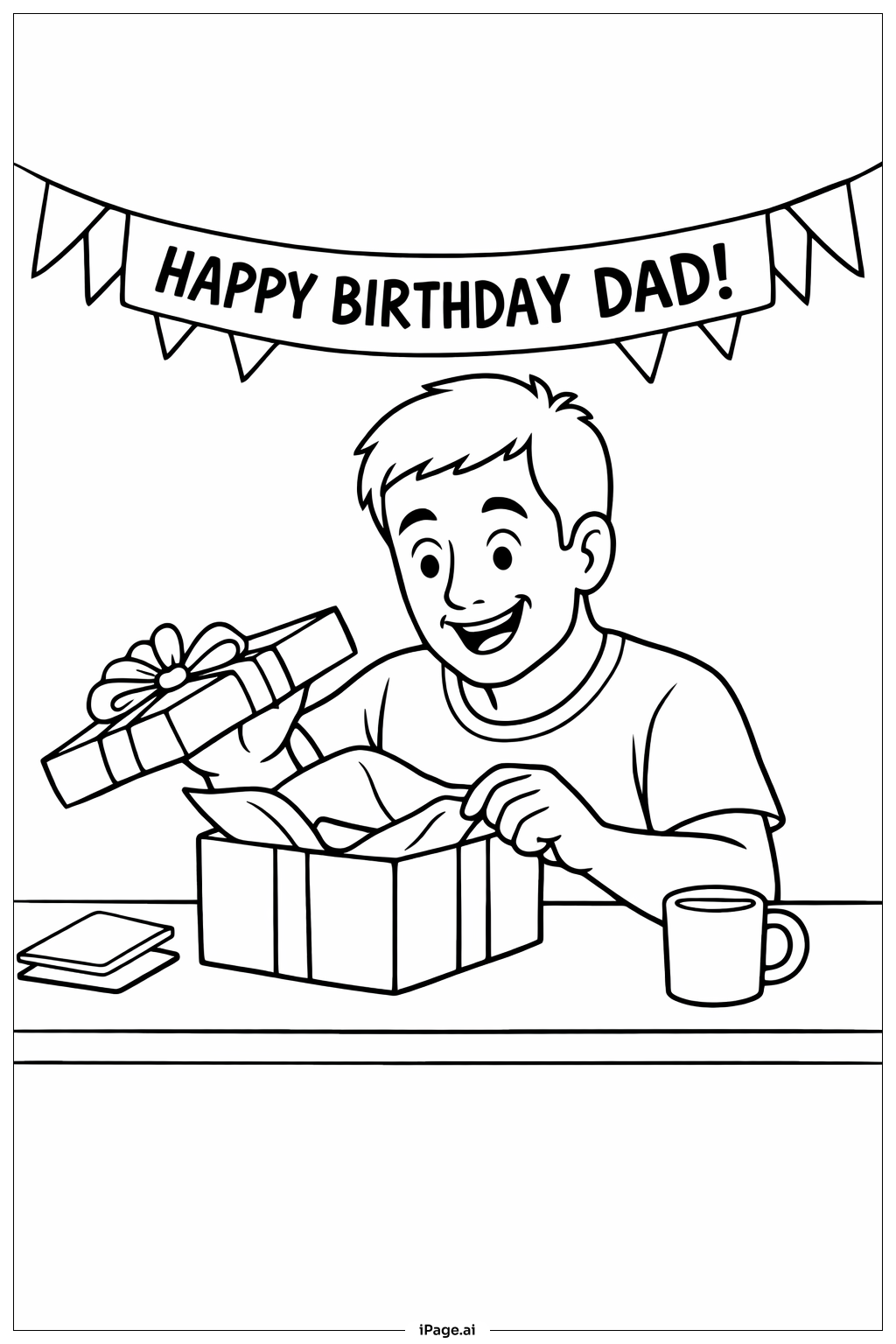  Trang tô màu Sinh nhật vui vẻ, bố mở quà 