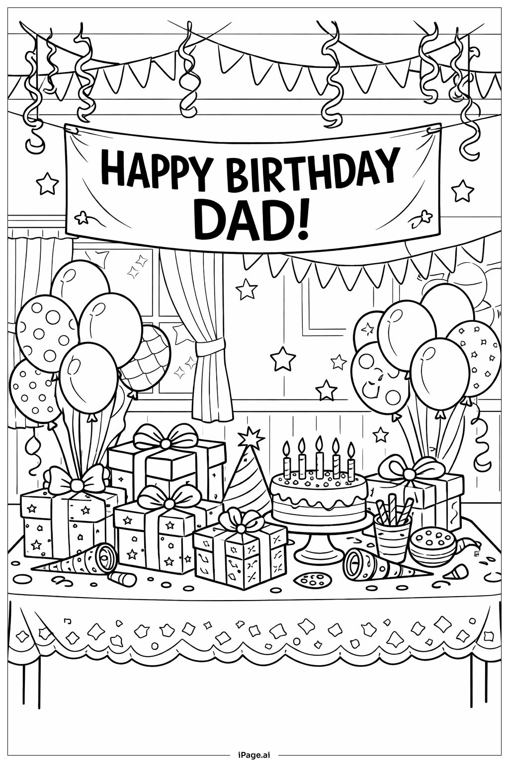  Trang tô màu Cảnh Trang Trí Tiệc Sinh Nhật Vui Vẻ Cho Bố 